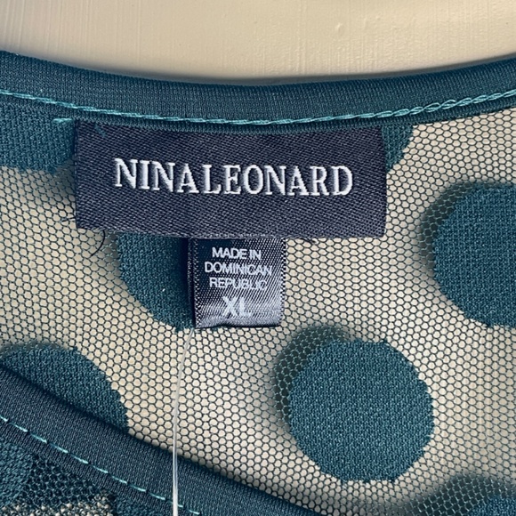 Nina Leonard 3/4 Sleeve Trapeze Dress With Dot Illusion Yoke - Picture 9 of 10